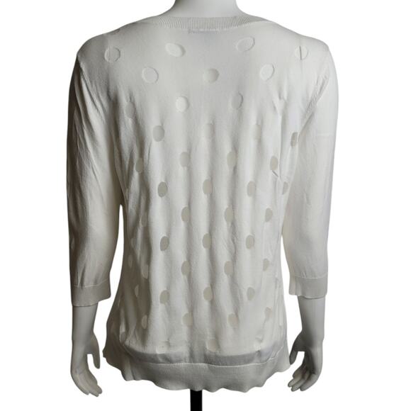 Halogen Women White Sheer Polka Dot Sweater L Mesh Swiss Dot Monochrome Layering - Picture 5 of 8